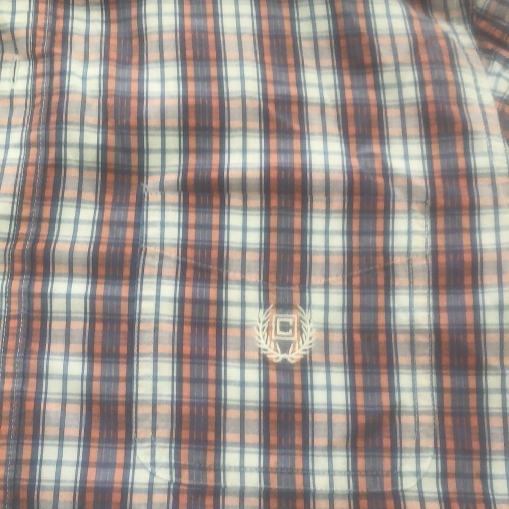 Chaps easy care short sleeve button down shirt atriped orange blue and white - Picture 5 of 8